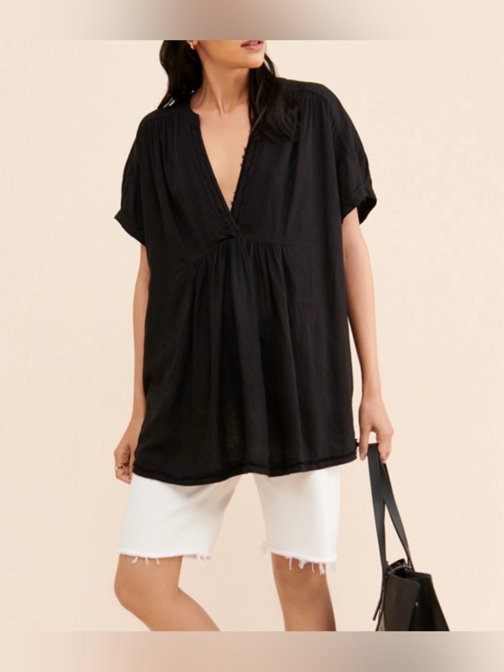 Free People Getaway With Me Women’s Black V-Neck Flowing Tunic Top size small